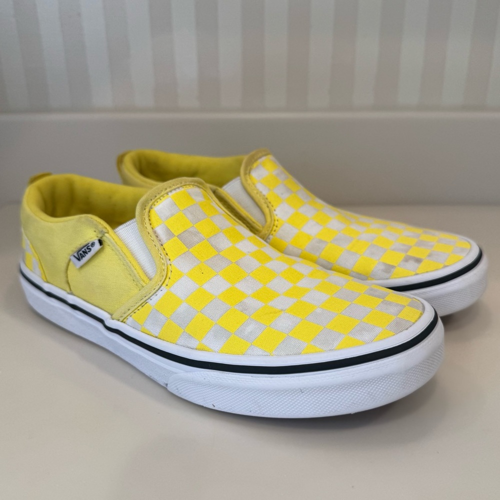 Vans Off The Wall Yellow And White Checkerboard Classic Slip On Skate Shoes - Picture 3 of 15